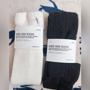 Forever 21 women's Knee High Socks/ leg warmers- Black and Cream, 2 pairs